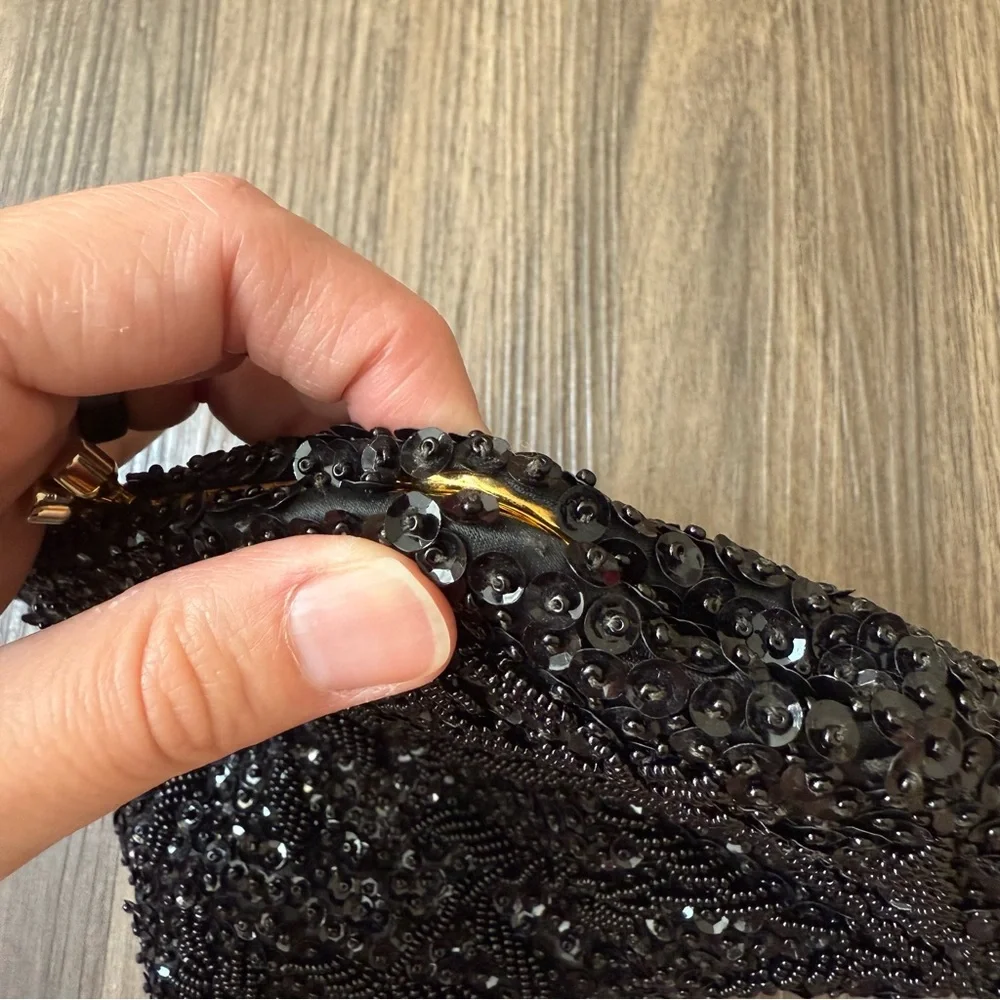 VTG Handmade Black Beaded Clutch‎ Made in British Hong Kong *READ*